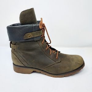 Teva Olive Green Leather Combat Moto Boots with Orange Laces